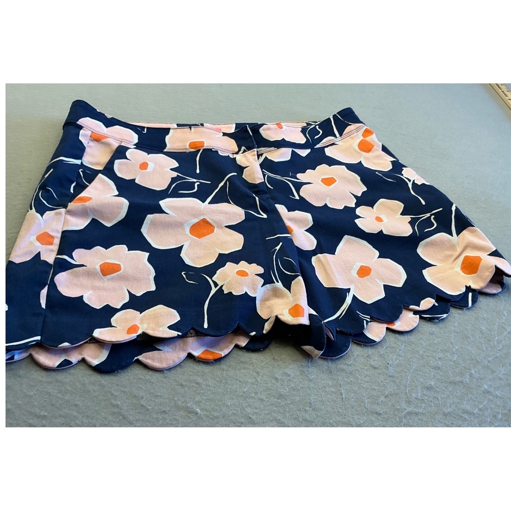 Isaac Mizrahi Floral Scalloped Hem Shorts‎ Size 14 Navy Pink Orange JLS0654S